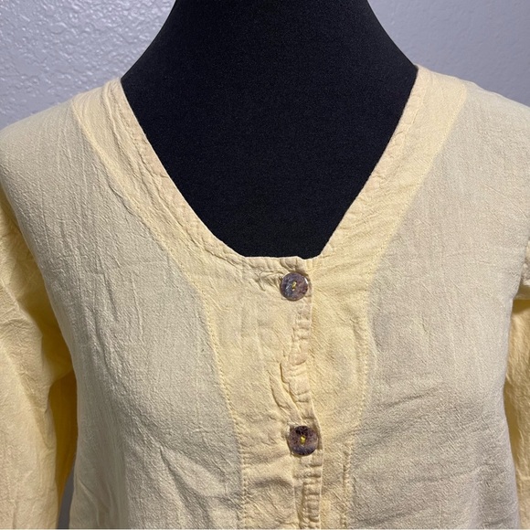 Aries & Taurus Women Fringe Trim Long Sleeve 100% Cotton Sun Yellow Top Small - Picture 2 of 9